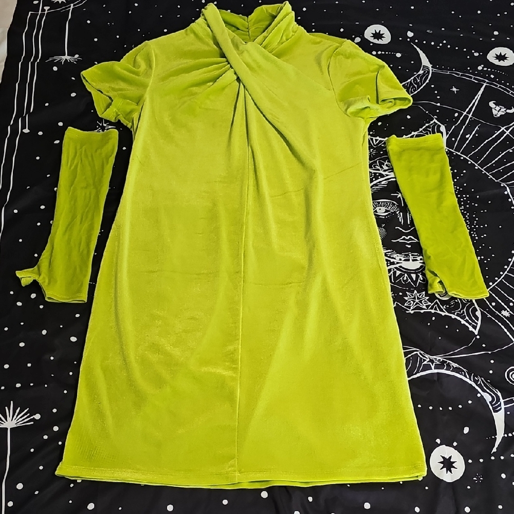 Neon Green Dress with Matching Fingerless Gloves